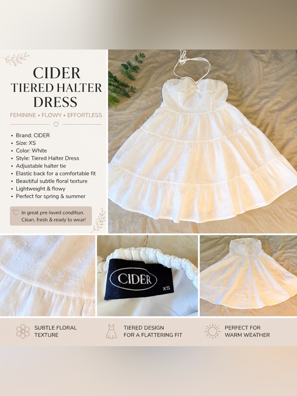 Cider White Tiered Halter Dress for Kids